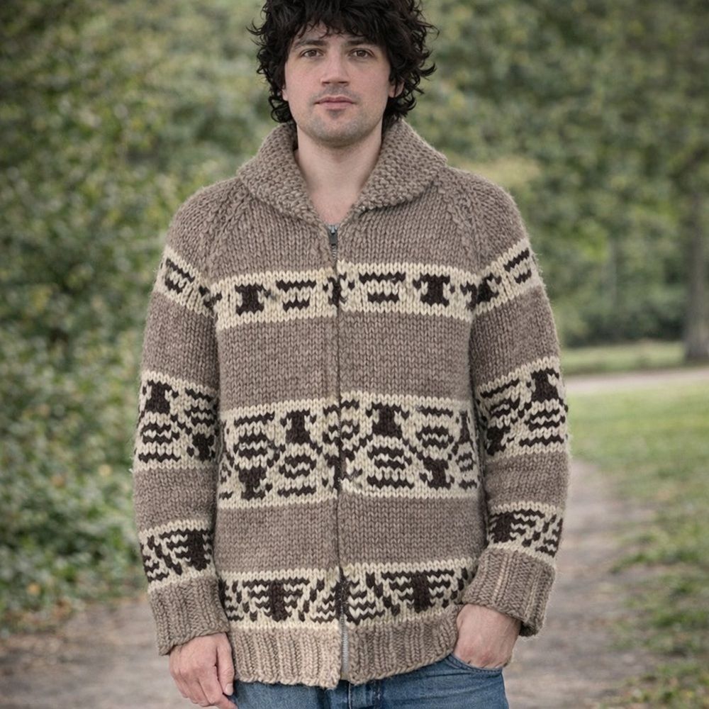 Cowichan Zip Up Sweater Handmade 100% Wool